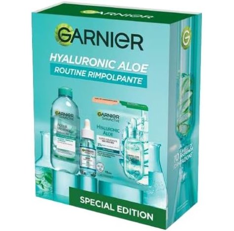 Garnier Hyaluronic Aloe Cofanetto con Acqua Micellare, Siero e Maschera in Tessuto - Set Routine Rimpolpante