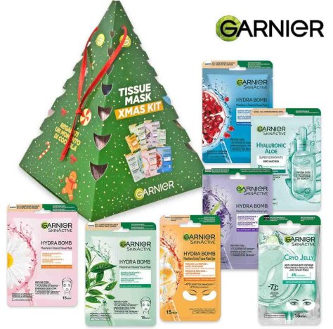 Garnier Tissue Mask Xmas Kit - Set Regalo con 7 Maschere Viso e Contorno Occhi