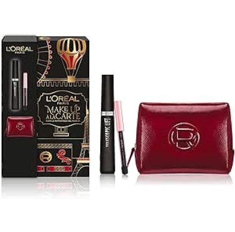 L'Oréal Paris Pochette Regalo Make Up à La Carte con Mascara Incurvante Telescopic Lift e Mini-Matita Occhi, Per i Tuoi Look Festivi, Con Elegante Beauty Case in Vernice Rossa Bordeaux