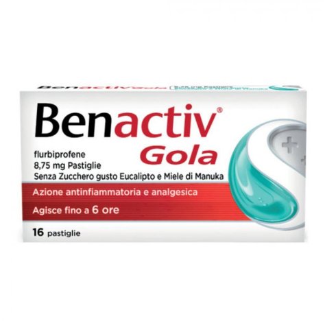 Benactiv Gola 8,75mg 16 Pastiglie Senza Zucchero Eucalipto e Miele di Manuka Benactiv Gola 8,75mg 16 Pastiglie Senza Zucchero Eucalipto e Miele di Manuka