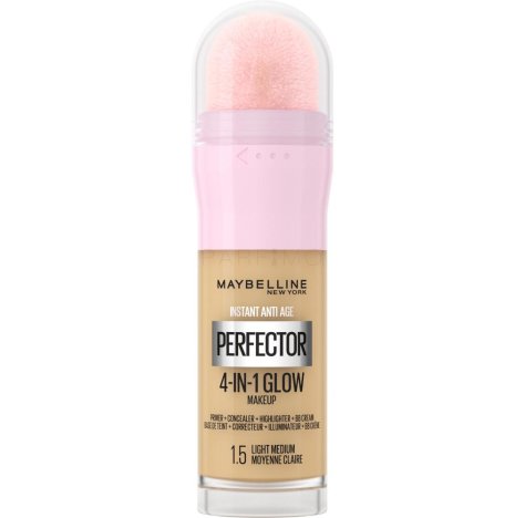 MAYBELLINE INSTANT ANTI-AGE PERFECTOR 4-IN-1 GLOW Fondotinta liquido con una spugna - Tonalità 1.5 Light Medium 