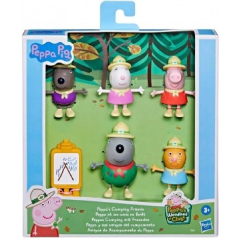 Hasbro PEPPA PIG Playset Campeggio con gli amici - 5 figure di 7cm Peppa Candy Gatto Danny Cane Suzy Pecora e il Sig. Wolf