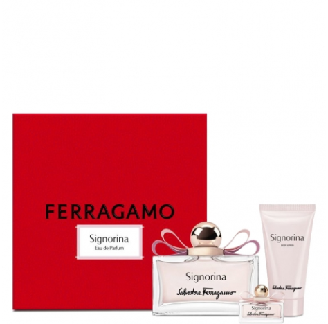 Salvatore Ferragamo Signorina Eau De Parfum Spray da 100 ml + Body Lotion da 50 ml + Eau De Parfum miniatura da 5 ml 