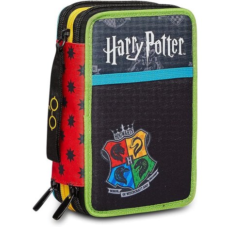 Astuccio 3 Zip HARRY POTTER,MAGICAL CREATURES, Nero, Completo di Matite, Pennarelli etc.., Scuola & Tempo Libero  __ +1 COUPON __