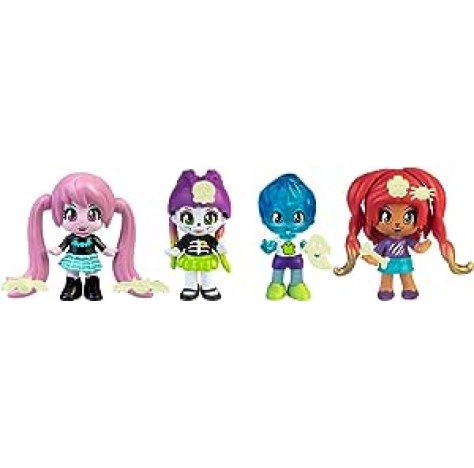 Pinypon - Terrific Friends, 4 personaggi terrific: vampiro, ragazza lupo, ragazza scheletro e ragazzo fantasma, accessori che brillano al buio, Famosa, (PNY47000)  