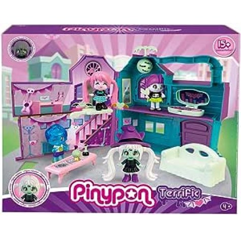 Pinypon - Terrific Mansion, playset pieno di sorprese e magia, include un personaggio strega, con accessori che si illuminano al buio, Famosa, (PNY48000)