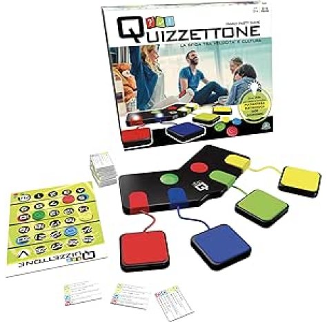 GIOCHI PREZIOSI Quizzettone, Gioco da Tavolo Interattivo con Console LED, Carte Multilivello e Token Colorati