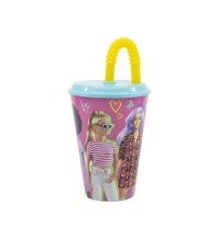 Barbie bicchiere con cannuccia in plastica 430ml