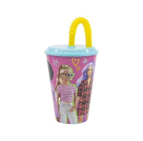 Barbie bicchiere con cannuccia in plastica 430ml