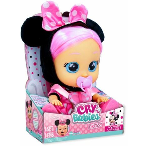Cry Babies Magic Tears IMC Toys Dressy Minnie, Bambola Interattiva che Piange Lacrime Vere con Capelli Da Acconciare, Vestiti Da Indossare e Accessori per Giocare, Giocattolo Per Bambini e Bambine da +18 Mesi