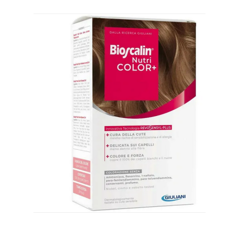 Bioscalin nutri color+ 6,01 biondo scuro freddo crema colorante 40 ml + rivelatore crema 60 ml + shampoo 12 ml + balsamo12 ml + guanti usa e getta