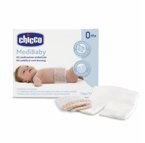 CHICCO MEDIBABY KIT PER MEDICAZIONE OMBELICALE, 14 COMPRESSE STRILI+ 7 BENDE