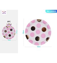 PIATTI PALLINE ORO E ROSA - 18 CM