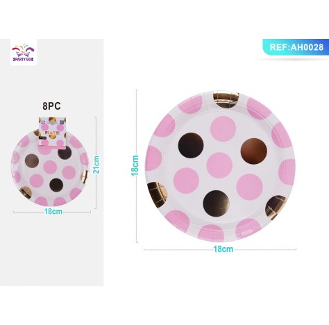 PIATTI PALLINE ORO E ROSA - 18 CM