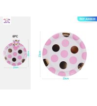 PIATTI A PALLINE ORO E ROSA - 23 CM