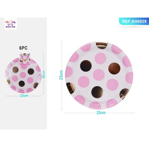 PIATTI A PALLINE ORO E ROSA - 23 CM