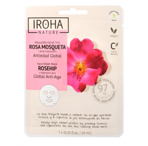 IROHA Maschera velo anti age Nature con estratto di rosa canina e acido ialuronico