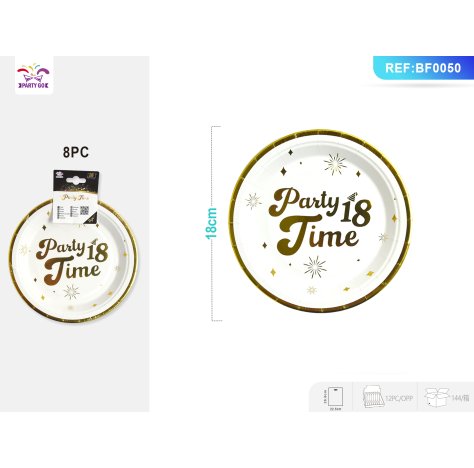 PIATTINI DI CARTA "PARTY 18 TIME" - BIANCO E ORO