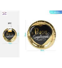 PIATTI "BUON COMPLEANNO" 18 CM - ORO E NERO