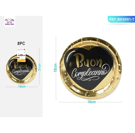 PIATTI "BUON COMPLEANNO" 18 CM - ORO E NERO PIATTI "BUON COMPLEANNO" 18 CM - ORO E NERO