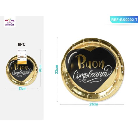 PIATTI "BUON COMPLEANNO" 23 CM - ORO E NERO PIATTI "BUON COMPLEANNO" 23 CM - ORO E NERO