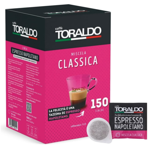 TORALDO BOX 150 CIALDE CAFFÈ  MISCELA CLASSICA ESE 44 MM ARABICA ROBUSTA COMPOSTABILI GUSTO DECISO E AROMATICO