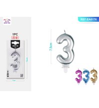 CANDELINA COMPLEANNO NUMERO "3" - METALLIZZATA