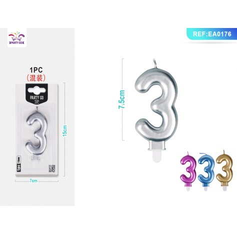 CANDELINA COMPLEANNO NUMERO "3" - METALLIZZATA CANDELINA COMPLEANNO NUMERO "3" - METALLIZZATA