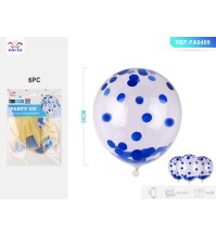 PALLONCINI TRASPARENTI DECORATI BLU - 6 PEZZI