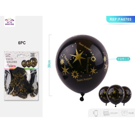 PALLONCINI "TANTI AUGURI" CON STELLE - NERO PALLONCINI "TANTI AUGURI" CON STELLE - NERO