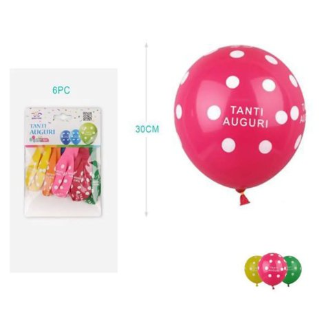 PALLONCINI "TANTI AUGURI" COLORI ASSORTITI - 6 PEZZI PALLONCINI "TANTI AUGURI" COLORI ASSORTITI - 6 PEZZI