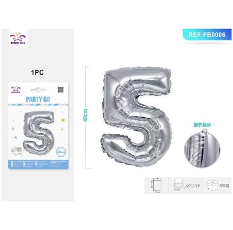 PALLONCINO MYLAR ARGENTO - NUMERO 5 PALLONCINO MYLAR ARGENTO - NUMERO 5