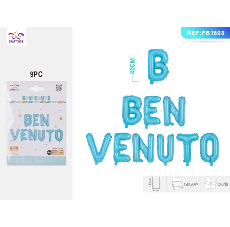 SET PALLONCINO MYLAR SCRITTA "BENVENUTO" - BLU