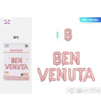 SET PALLONCINO MYLAR SCRITTA "BENVENUTA" - ROSA