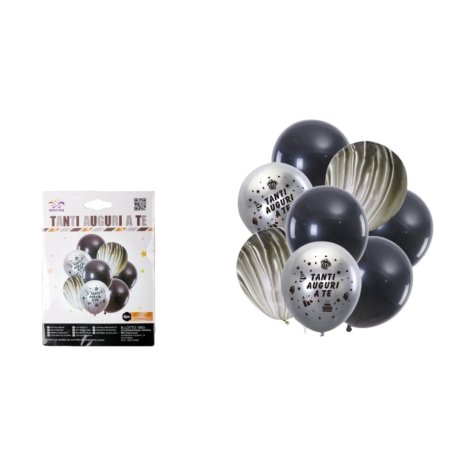 SET PALLONCINI "TANTI AUGURI" NERI - 7 PEZZI 