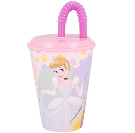 BICCHIERE IN PLASTICA CON CANNUCCIA DISNEY PRINCIPESSE 