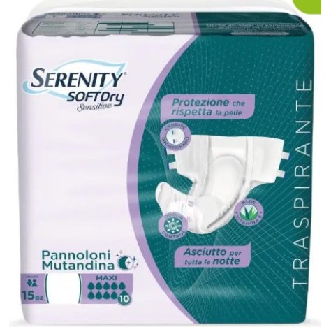 SERENITY SOFT DRY SENSITIVE - PANNOLONI TRASPIRANTE NOTTE MAXI , TAGLIA L 15 PEZZI 