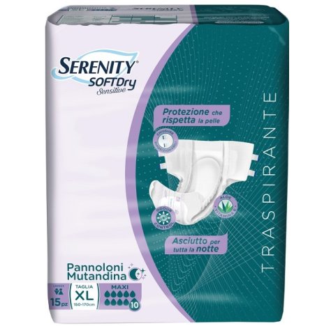 SERENITY SOFT DRY SENSITIVE - PANNOLONI TRASPIRANTE NOTTE MAXI , TAGLIA XL 15 PEZZI 