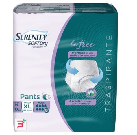 SERENITY SOFT DRY SENSITIVE PANTS - MUTANDINA ASSORBENTE TRASPIRANTE NOTTE MAXI , TAGLIA XL 10 PEZZI 