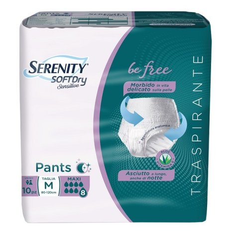 SERENITY SOFT DRY SENSITIVE PANTS - MUTANDINA ASSORBENTE NOTTE MAXI , TAGLIA M 10 PEZZI 