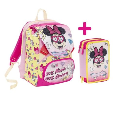 ZAINO SCOLASTICO MINNIE + ASTUCCIO 3 ZIP COMPLETO 