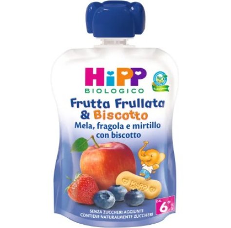 HIPP BIOLOGICO - FRUTTA FRULLATA & BISCOTTO , Mela Fragola e Mirtillo con biscotto ( 6+ MESI ) 