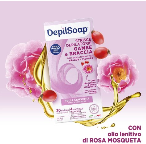 DEPILSOAP - STRISCE DEPILATORIE GAMBE & BRACCIA (20 PEZZI + 4 SALVIETTE POST DEPILAZIONE) 