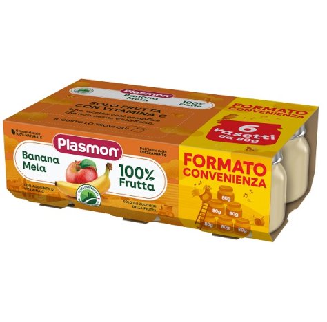PLASMON - OMOGENIZZATO FRUTTA ,MELA  BANANA 4+ MESI ( 6X80GR ) 