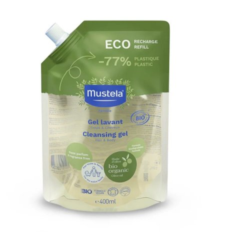 MUSTELA - GEL LEVANT ,  DETERGENTE CORPO E CAPELLI BIO ORGANIC , 0+ MESI ( RICARICA 400ML ) 
