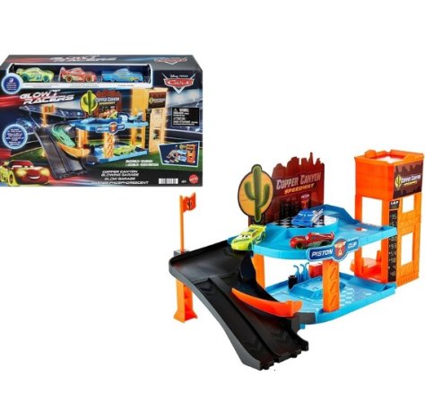 MATTEL PIXAR DISENY - CARS GARAGE 2 PIANI CON ASCENSORE  PISTA E ACCESSORI , Playset per Auto in Scala 1:55