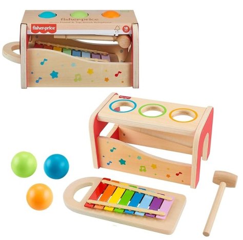 FISHER PRICE - WOODEN POUND & TAP BENCH XYLOPHONE , Giocattolo Musicale in Legno 