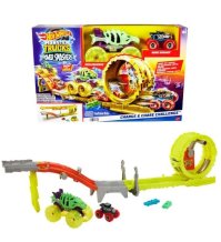 HOT WHEELS MONSTER TRUCKS - SFIDA CARICA E INSEGUI , Set Pista con 2 Truck 