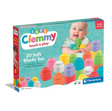 CLEMENTONI SOFT CLEMMY - SOFT BLOCKS , 20 Mattoncini Prima Infanzia