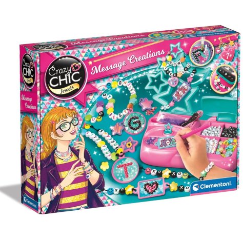 CLEMENTONI CRAZY CHIC - MESSAGE CREATION , Kit Creativo per Realizzare Braccialetti e Collane Personalizzati 